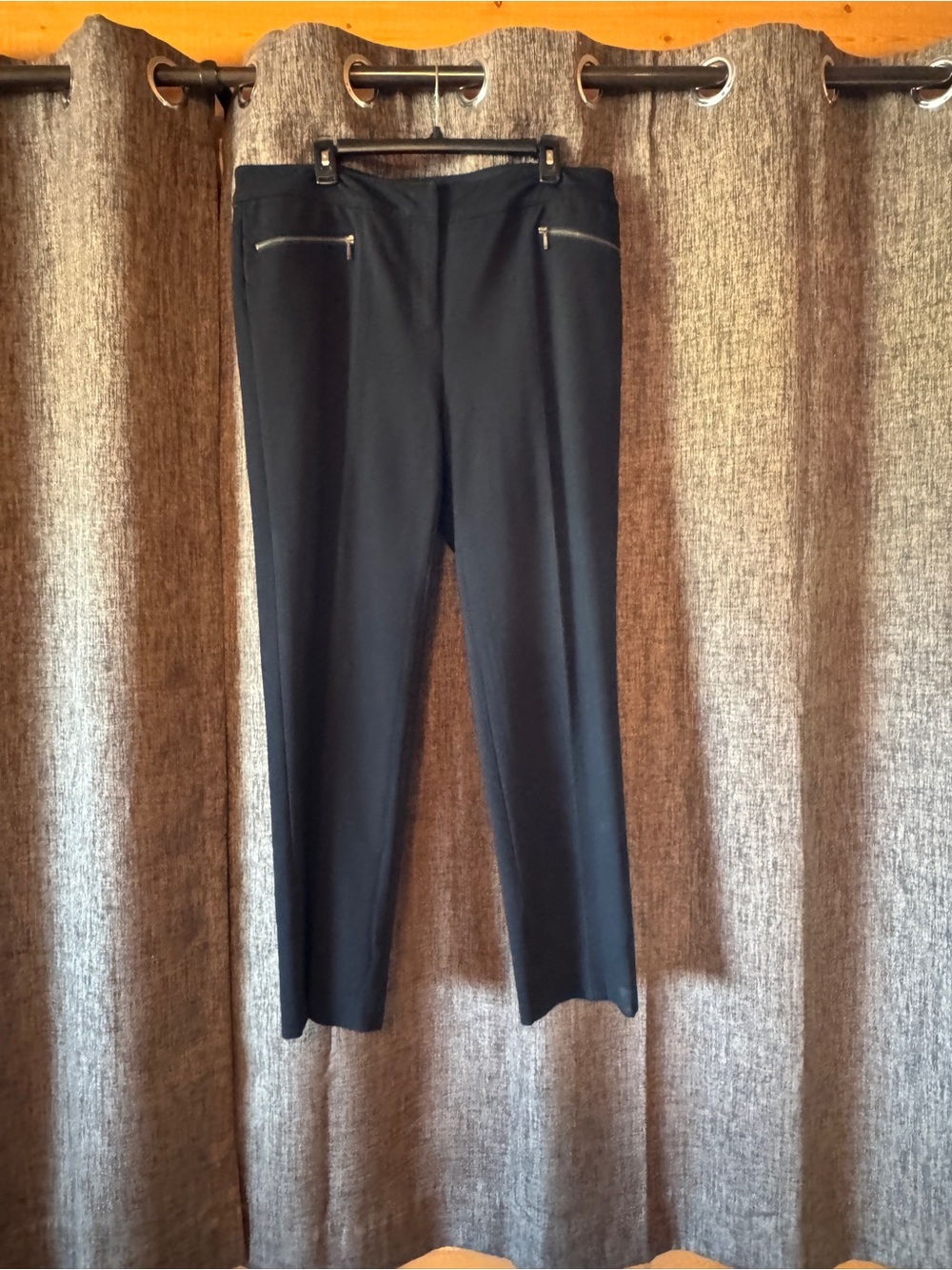 Sejour Black Stretch Dress Pants with Zip Pockets in the front, comfortable.